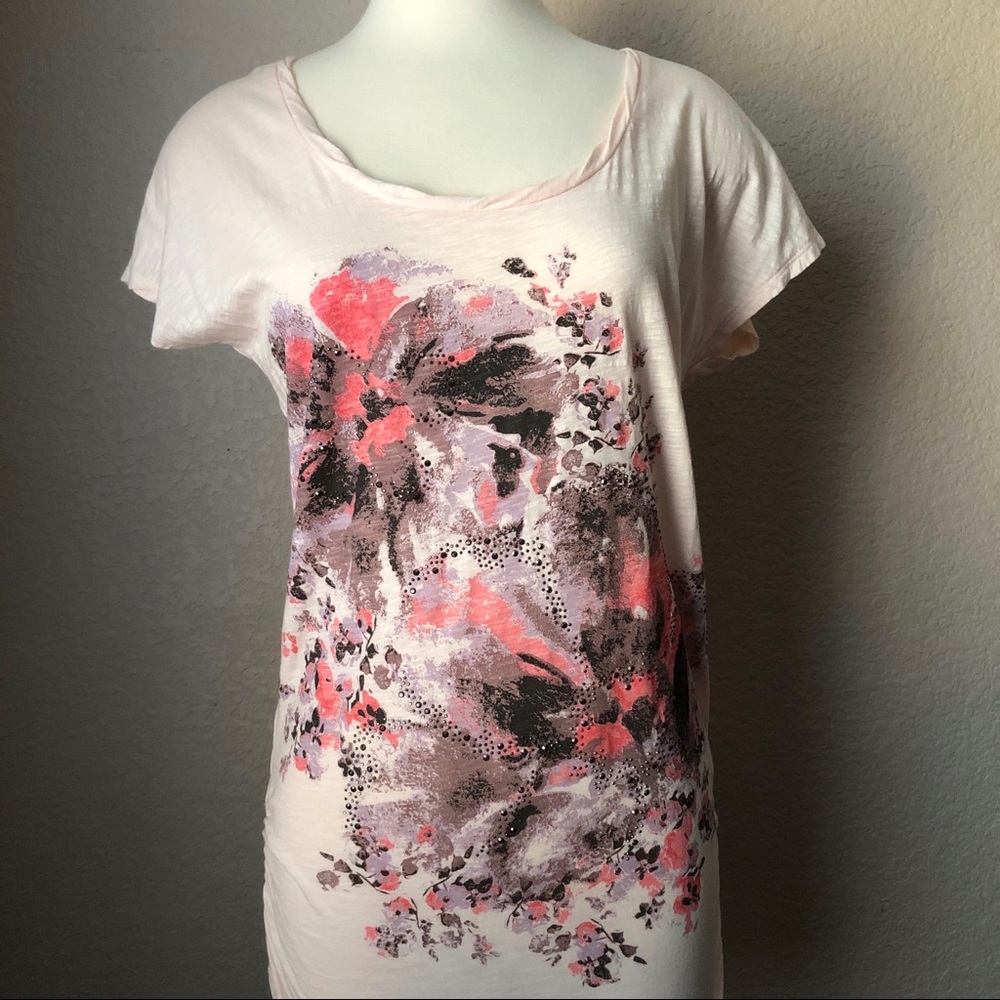 NEW Lauren Conrad Embellished Pale Pink Floral Tee